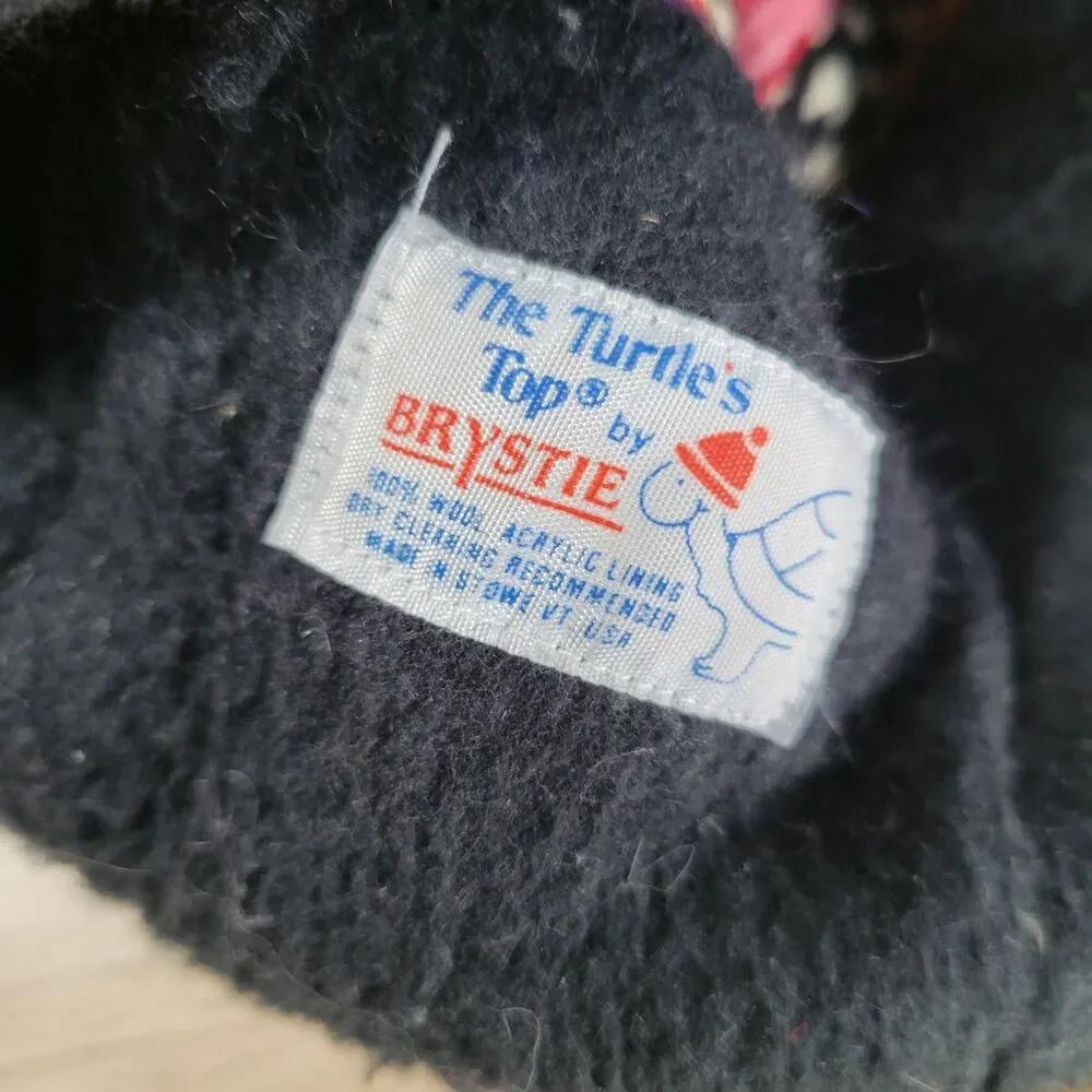 Vintage Wool Beanie Brystie Turtles Top Hat Winter Ski Cap Braided Pom USA